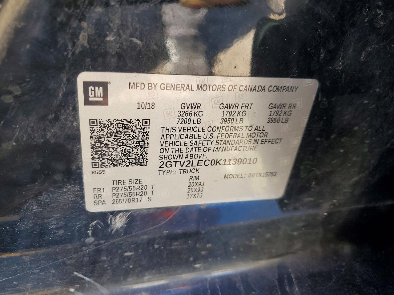 2019 GMC SIERRA VIN 2GTV2LEC0K1139010 photo 12