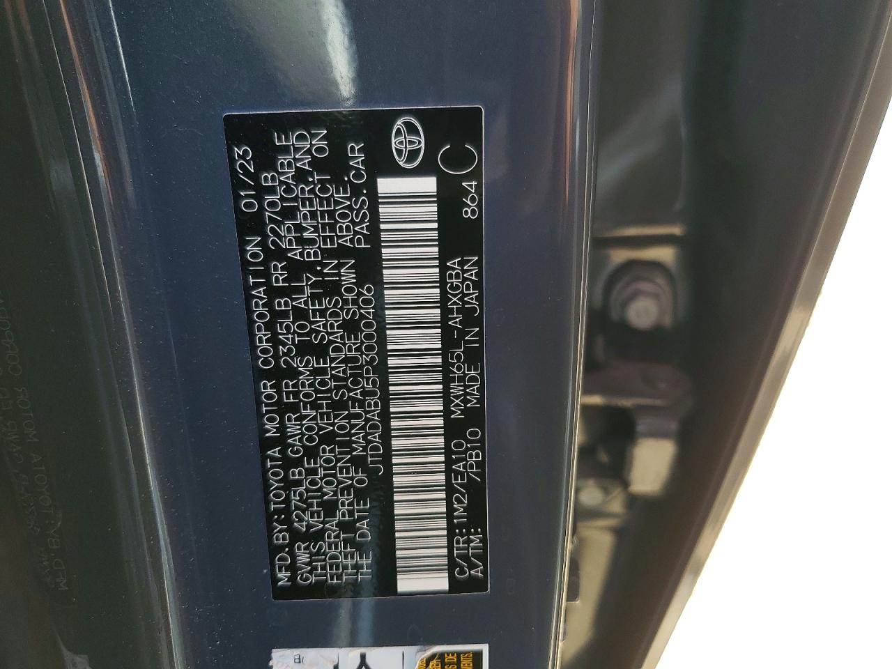 2023 Toyota Prius VIN JTDADABU5P3000406 photo 12