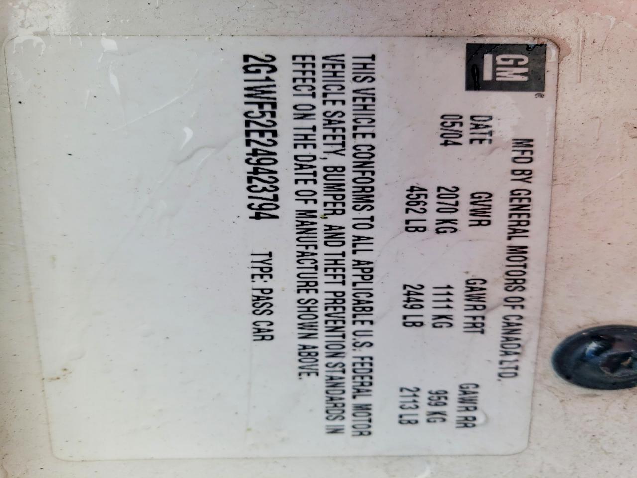 2004 Chevrolet Impala VIN 2G1WF52E249423794 photo 12