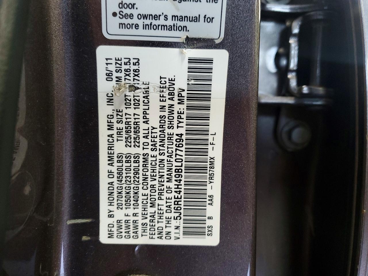 2011 HONDA Crv VIN 5J6RE4H49BL077694 photo 12