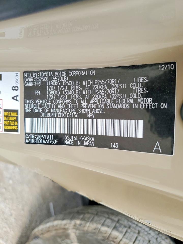 2011 Toyota Fj cruiser VIN JTEBU4BF0BK104156 photo 12