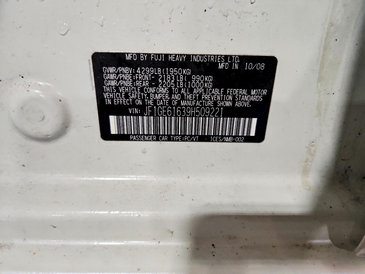 2009 Subaru Impreza VIN JF1GE61639H509221 photo 12