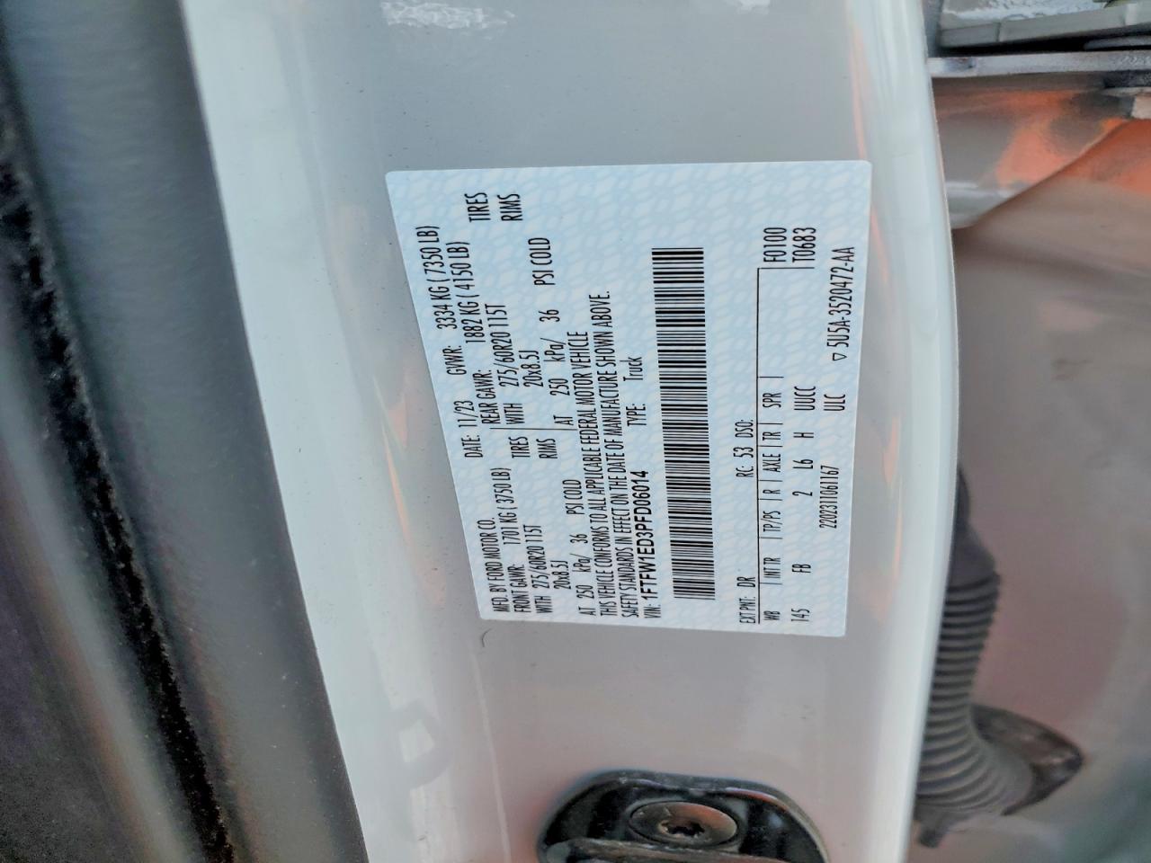2023 Ford F150 VIN 1FTFW1ED3PFD06014 photo 12