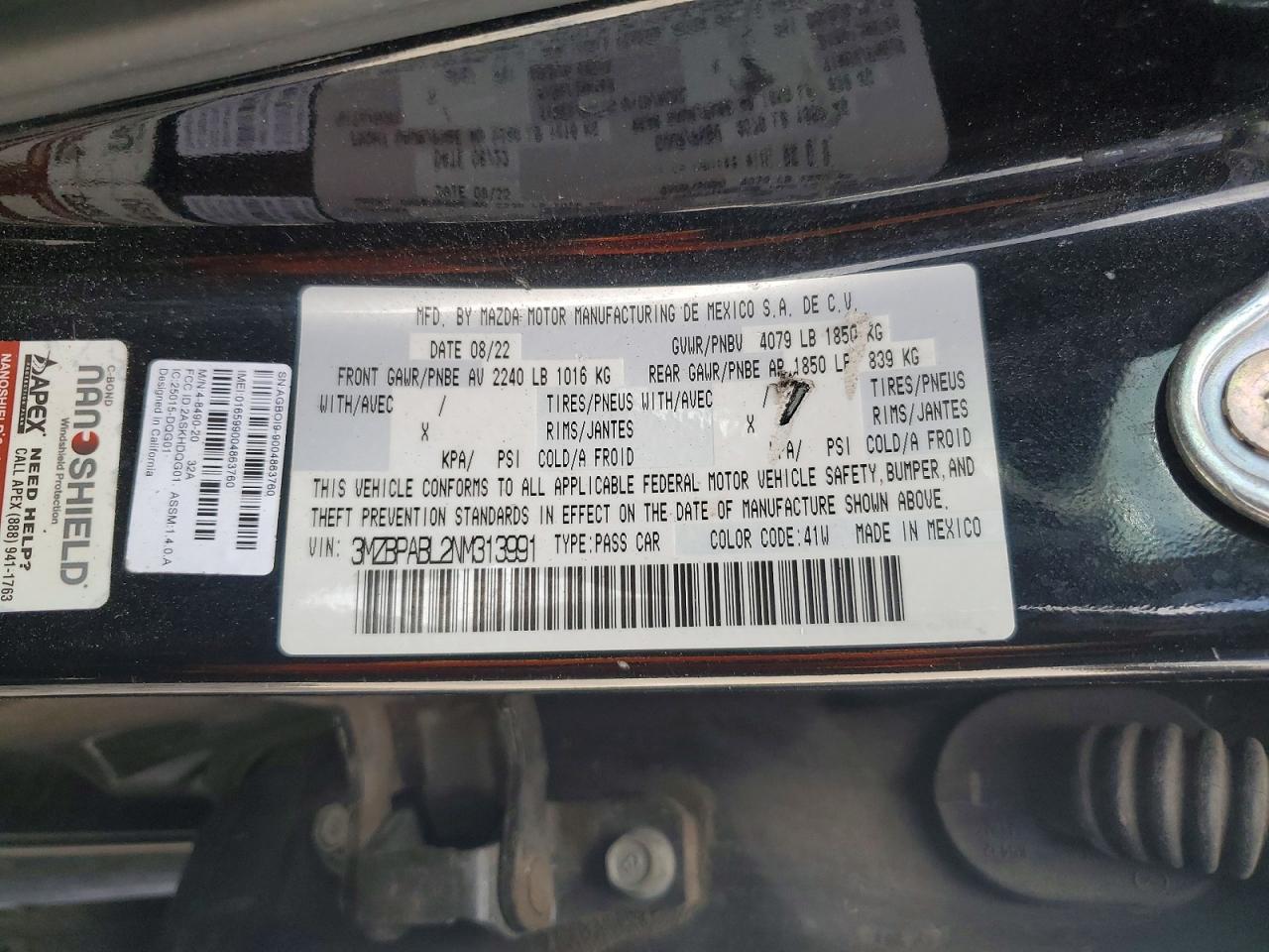 2022 Mazda 3 VIN 3MZBPABL2NM313991 photo 12