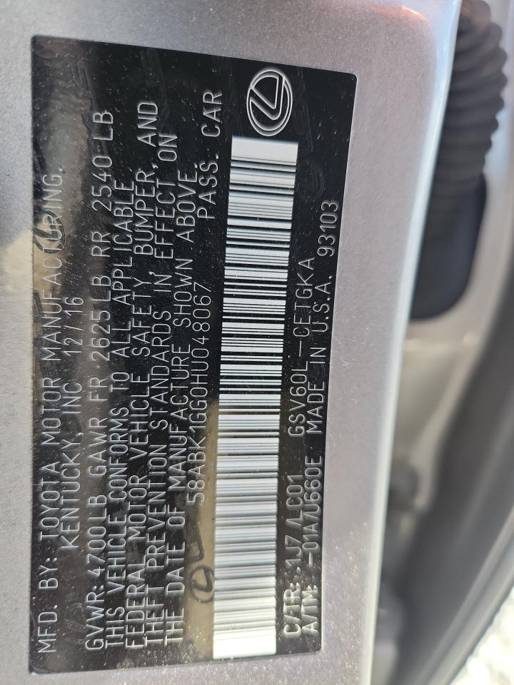 2017 Lexus ES350 VIN 58ABK1GG0HU048067 photo 12