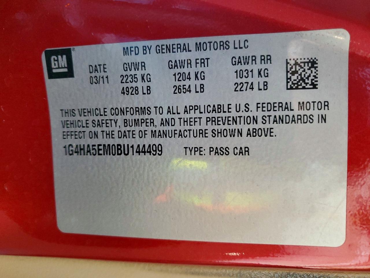 2011 Buick Lucerne VIN 1G4HA5EM0BU144499 photo 12