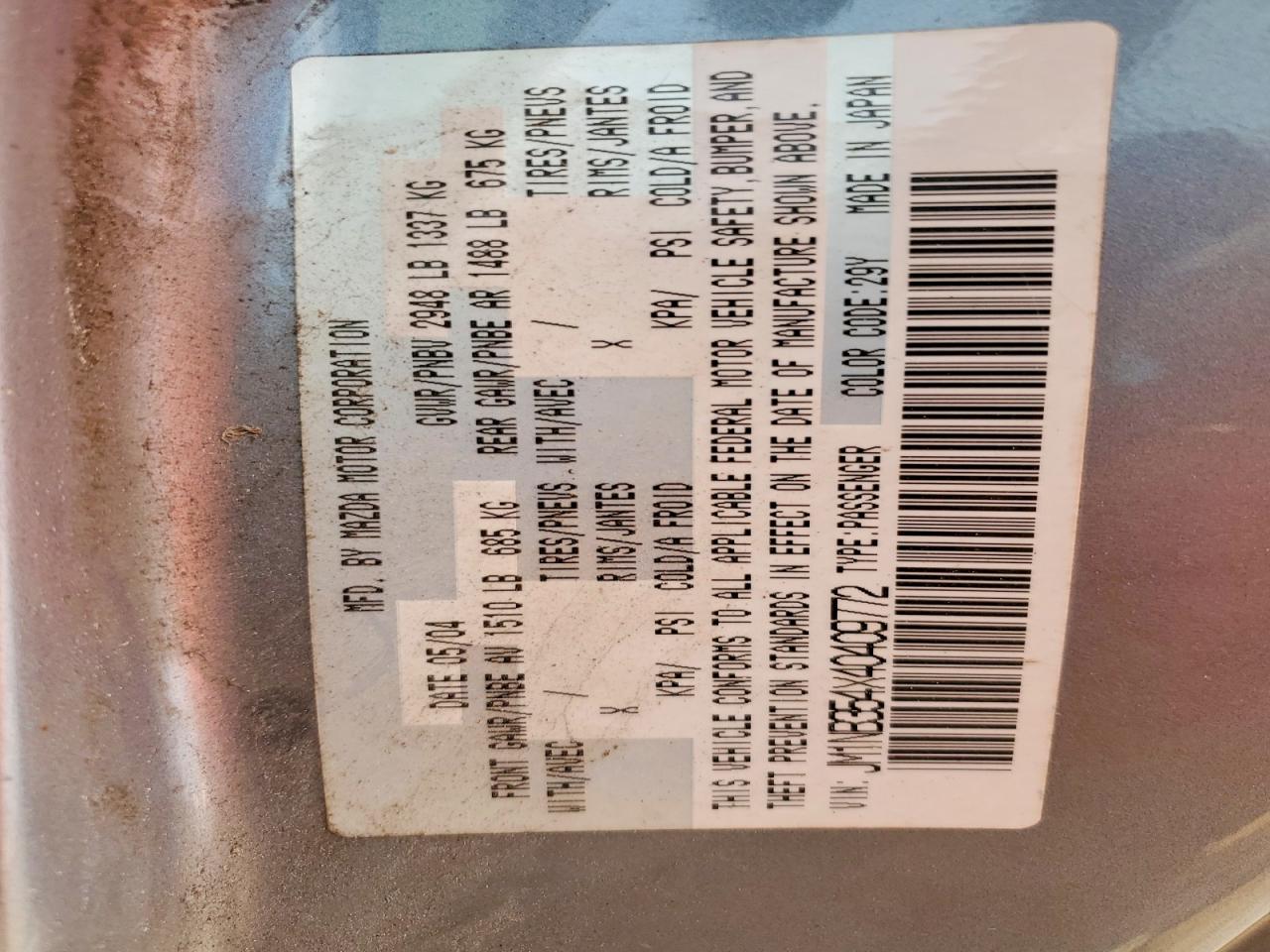 2004 Mazda Mx5 VIN JM1NB354X40409772 photo 12