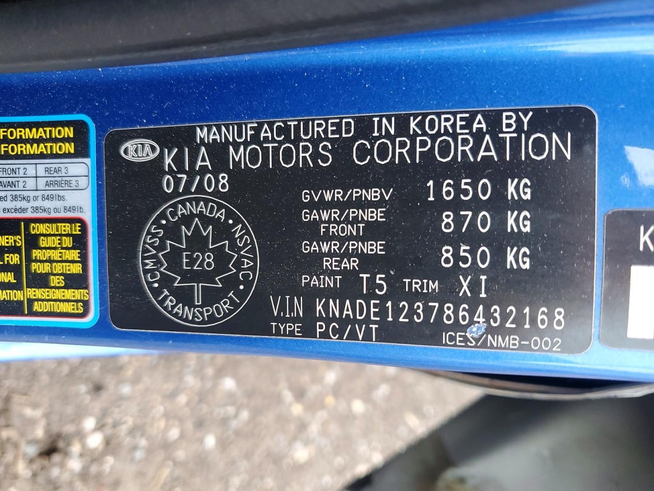 2008 Kia Rio VIN KNADE123786432168 photo 12