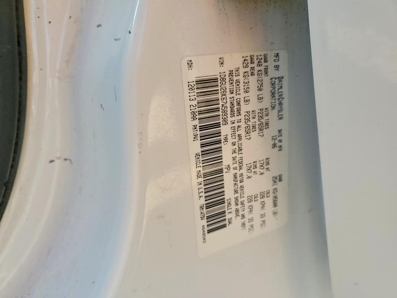 2007 Dodge Nitro VIN 1D8GU28K67W589309 photo 12