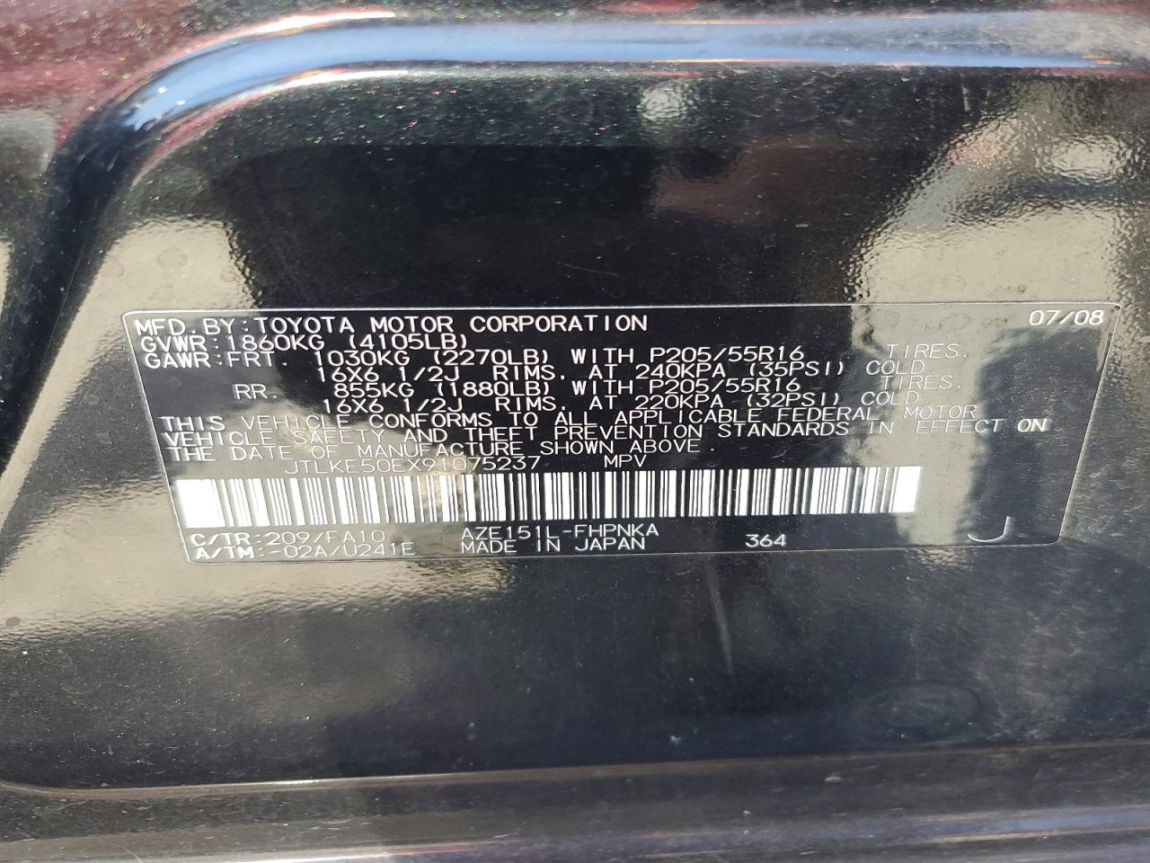2009 TOYOTA Scion VIN JTLKE50EX91075237 photo 12