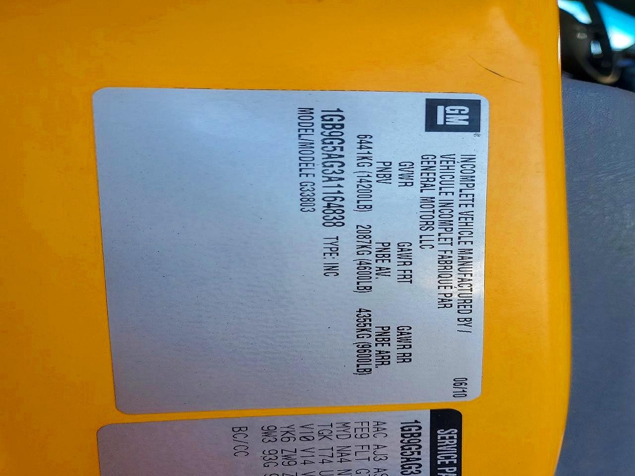 2010 CHEV Express VIN 1GB9G5AG3A1164838 photo 10
