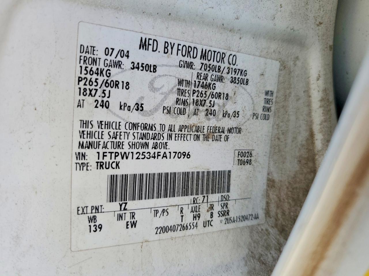 2004 Ford F150 VIN 1FTPW12534FA17096 photo 12