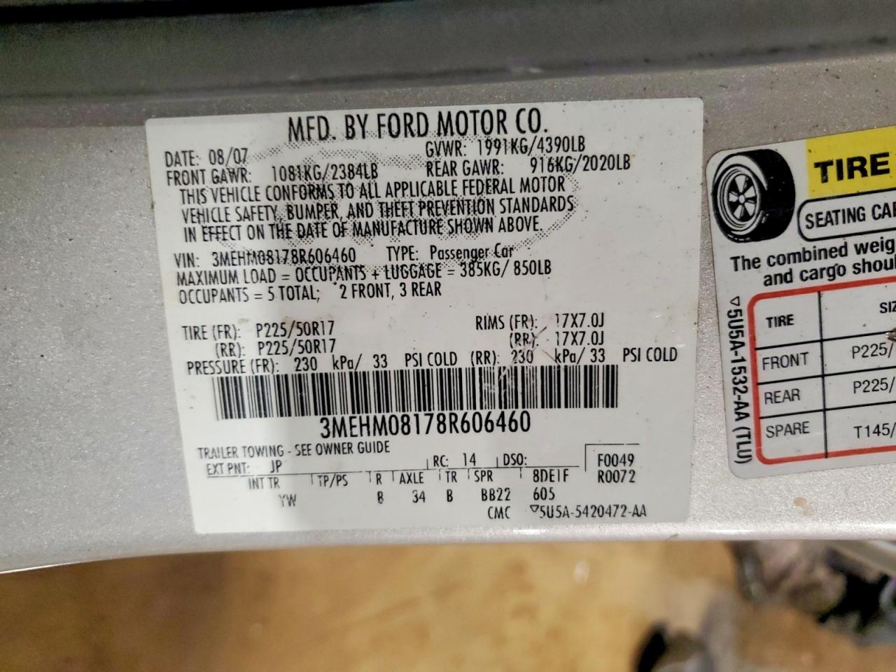 2008 Mercury Milan VIN 3MEHM08178R606460 photo 12