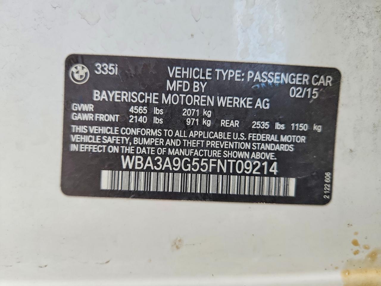 2015 BMW 3 series VIN WBA3A9G55FNT09214 photo 12