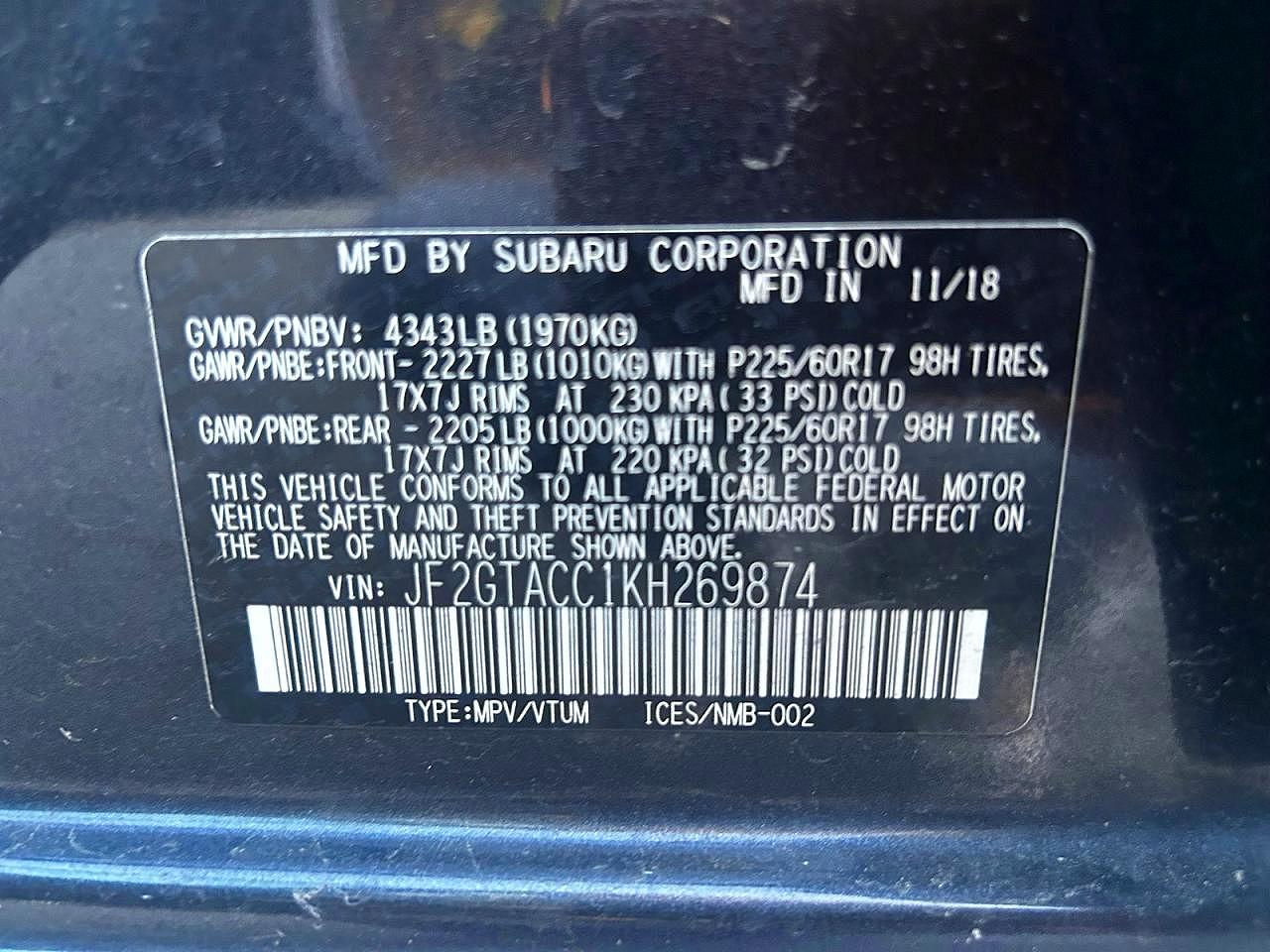 2019 Subaru Crosstrek VIN JF2GTACC1KH269874 photo 10