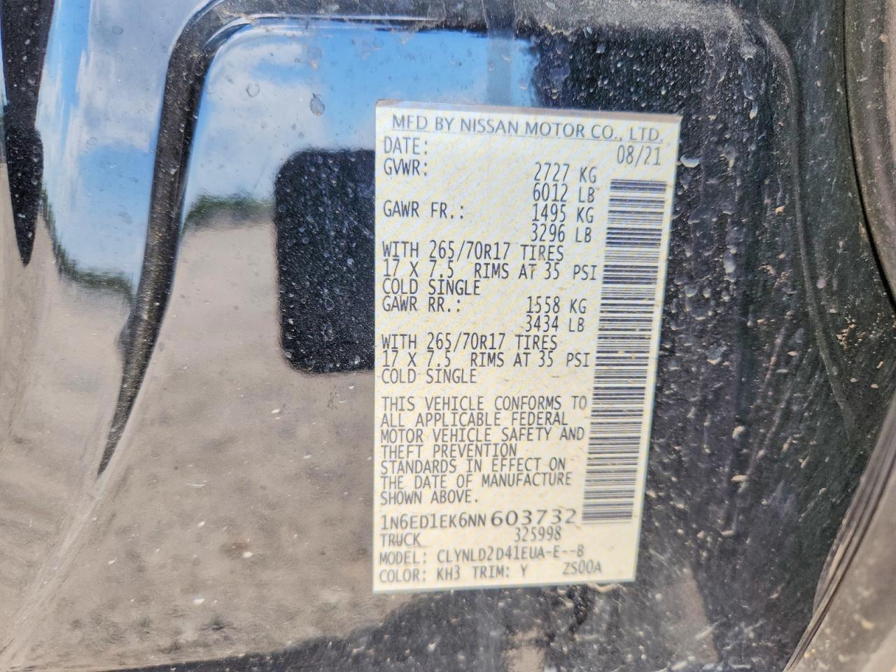 2022 Nissan Frontier VIN 1N6ED1EK6NN603732 photo 12