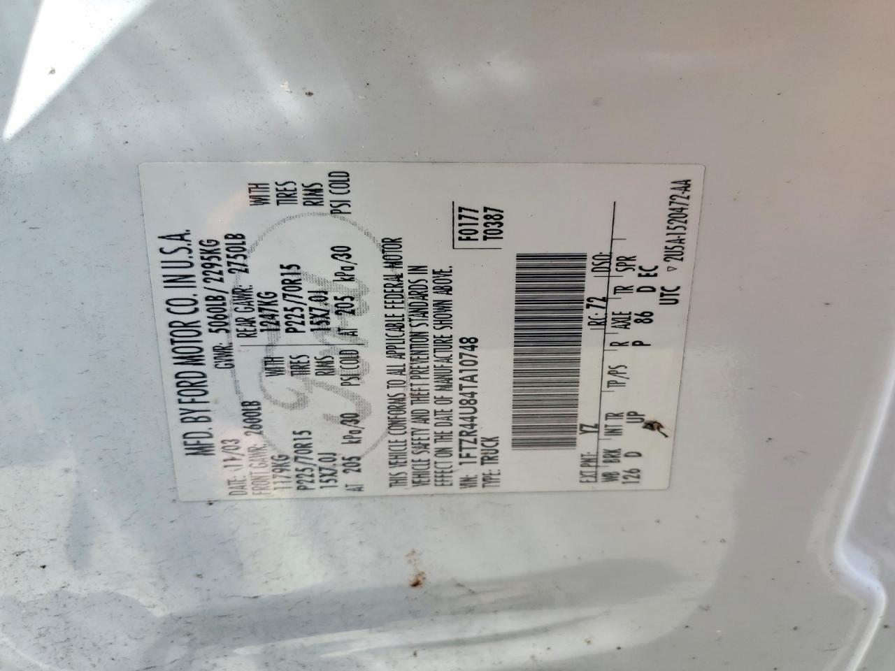 2004 Ford Ranger VIN 1FTZR44U84TA10748 photo 12