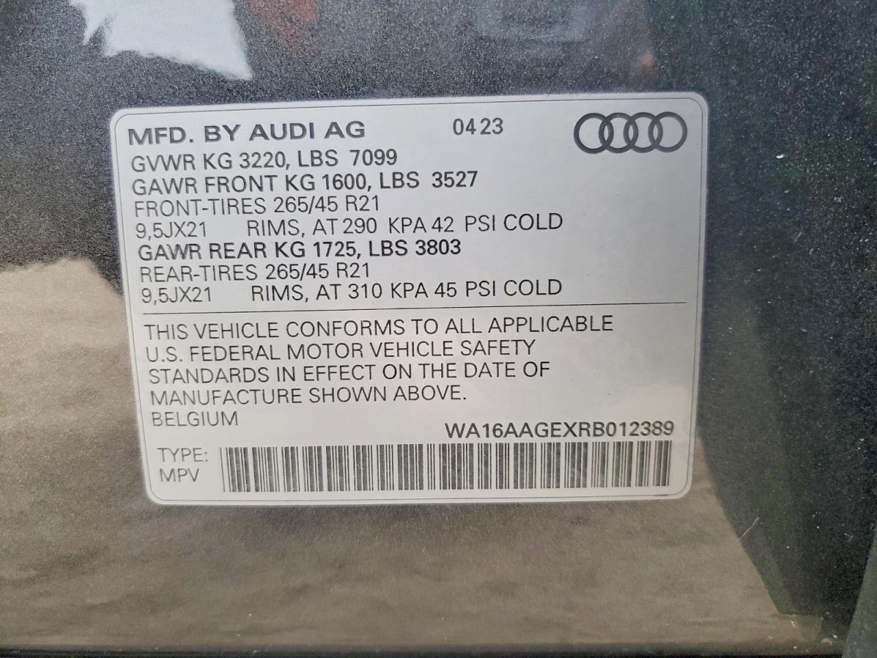 2024 Audi Q8 e-tron VIN WA16AAGEXRB012389 photo 12