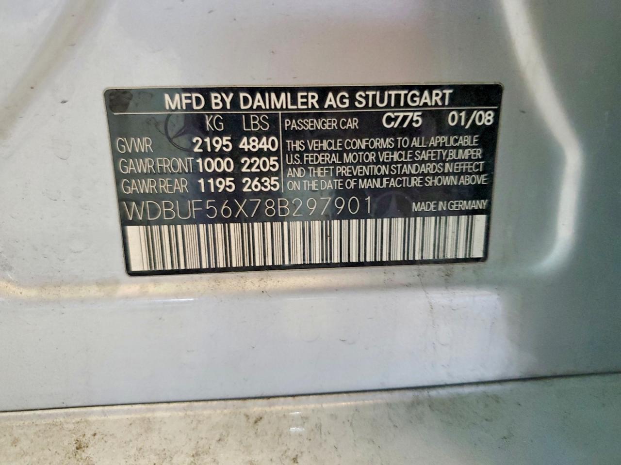 2008 Mercedes-Benz E-class VIN WDBUF56X78B297901 photo 12