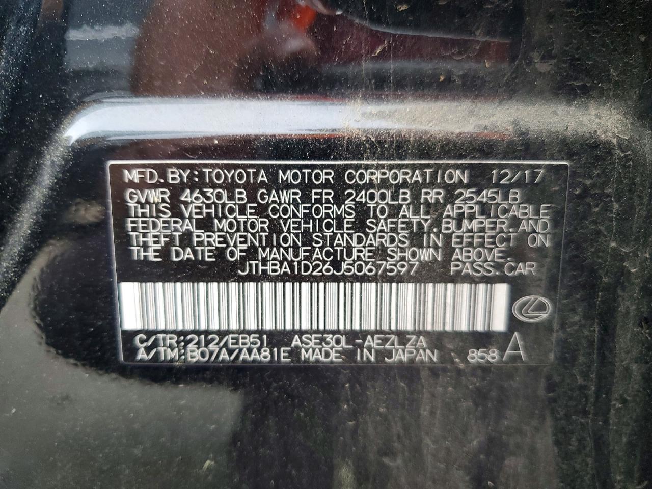 2018 Lexus Is 300 bas VIN JTHBA1D26J5067597 photo 12