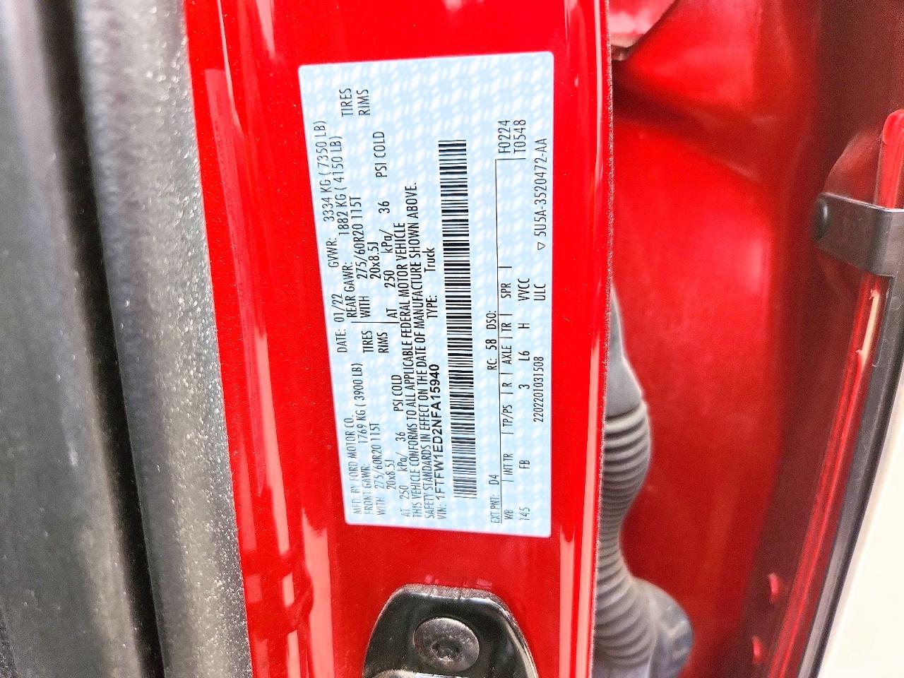 2022 Ford F150 VIN 1FTFW1ED2NFA15940 photo 12