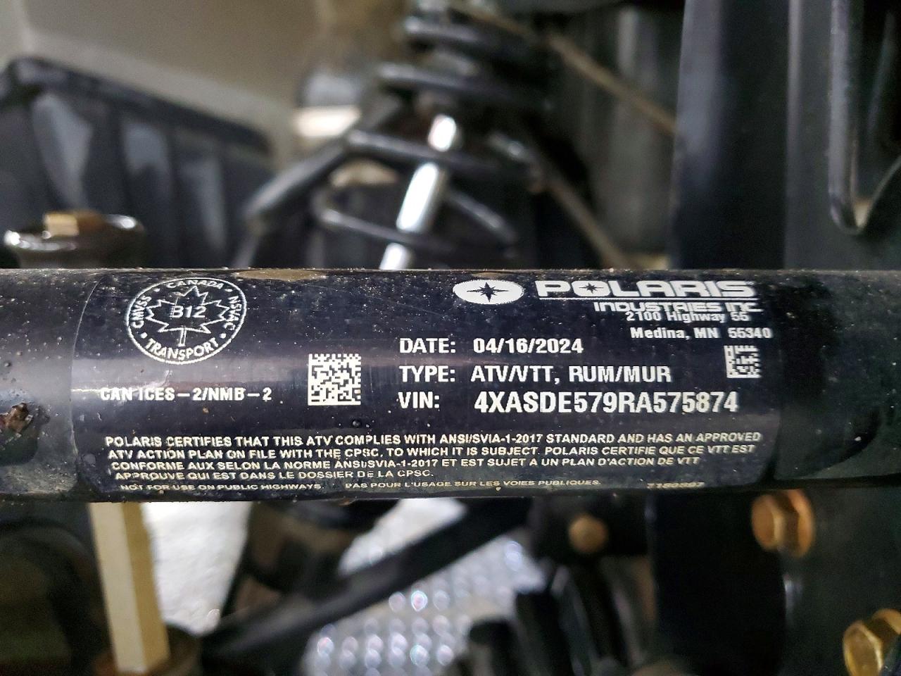 2024 Polaris Atv VIN 4XASDE579RA575874 photo 10
