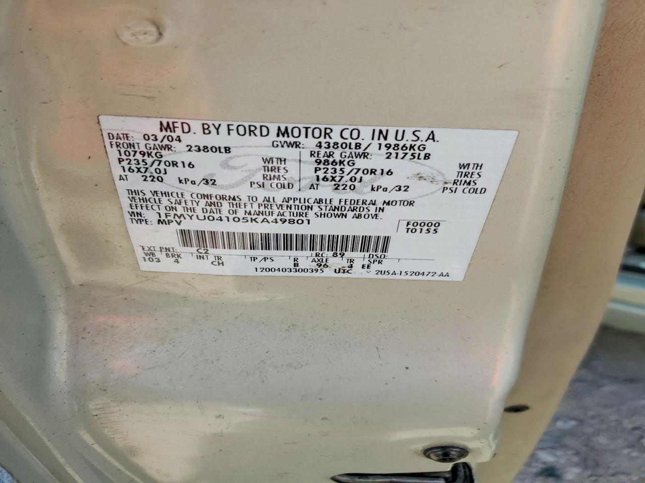 2005 Ford Escape VIN 1FMYU04105KA49801 photo 12