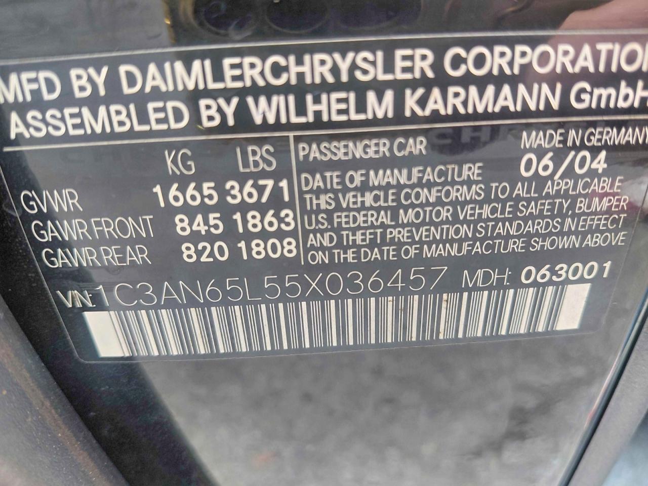 2005 Chrysler Crossfire VIN 1C3AN65L55X036457 photo 10