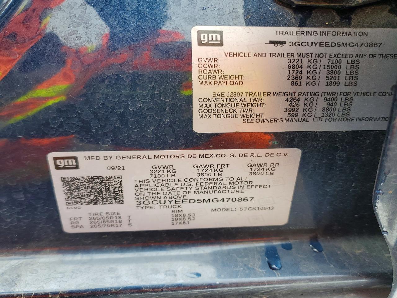 2021 Chevrolet All models VIN 3GCUYEED5MG470867 photo 12
