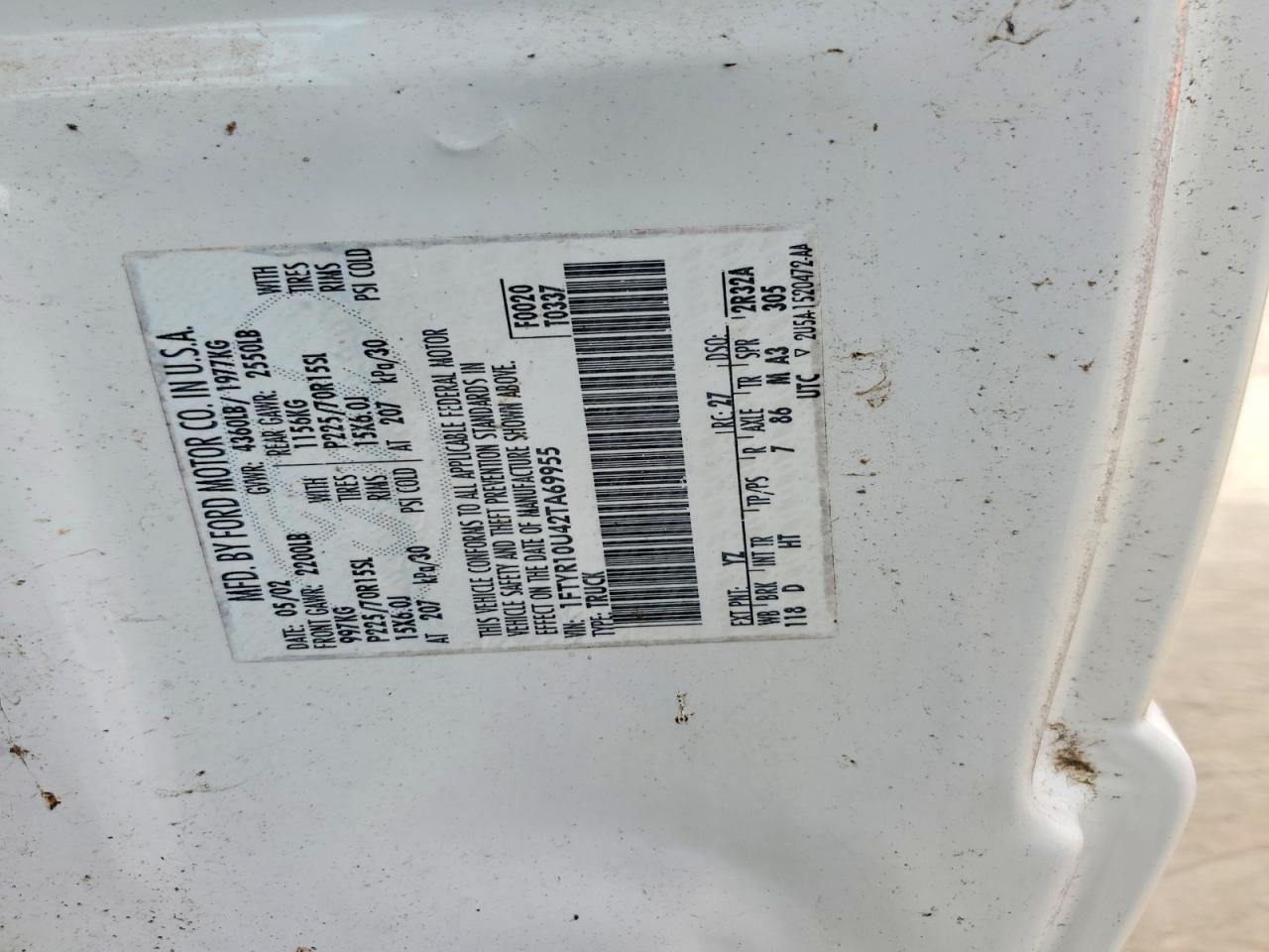2002 FORD Ranger VIN 1FTYR10U42TA69955 photo 12