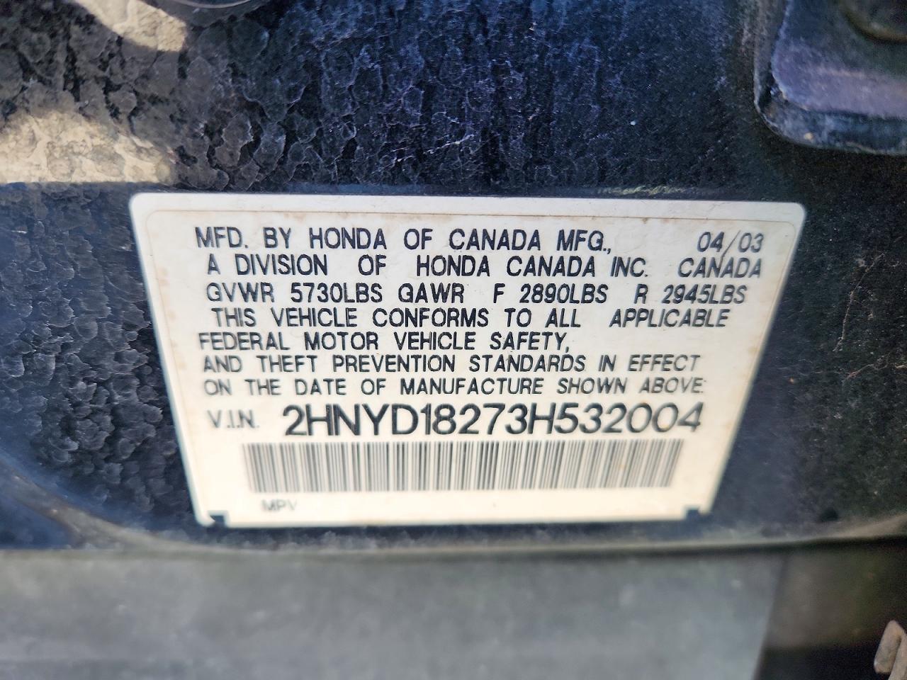 2003 Acura Mdx VIN 2HNYD18273H532004 photo 12