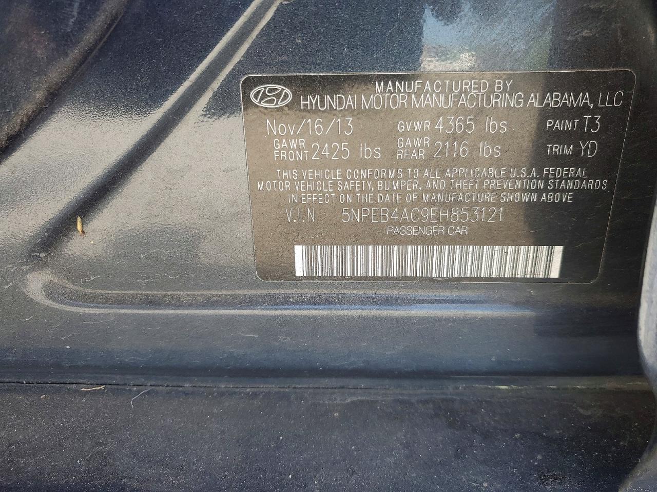 2014 Hyundai Sonata VIN 5NPEB4AC9EH853121 photo 12