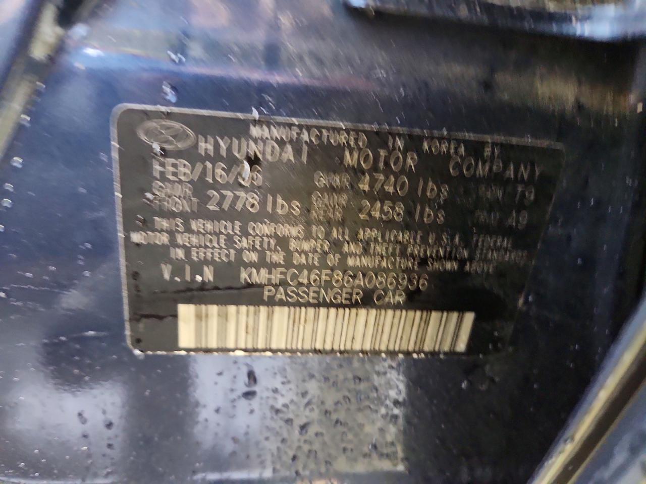 2006 Hyundai Azera VIN KMHFC46F86A086936 photo 12