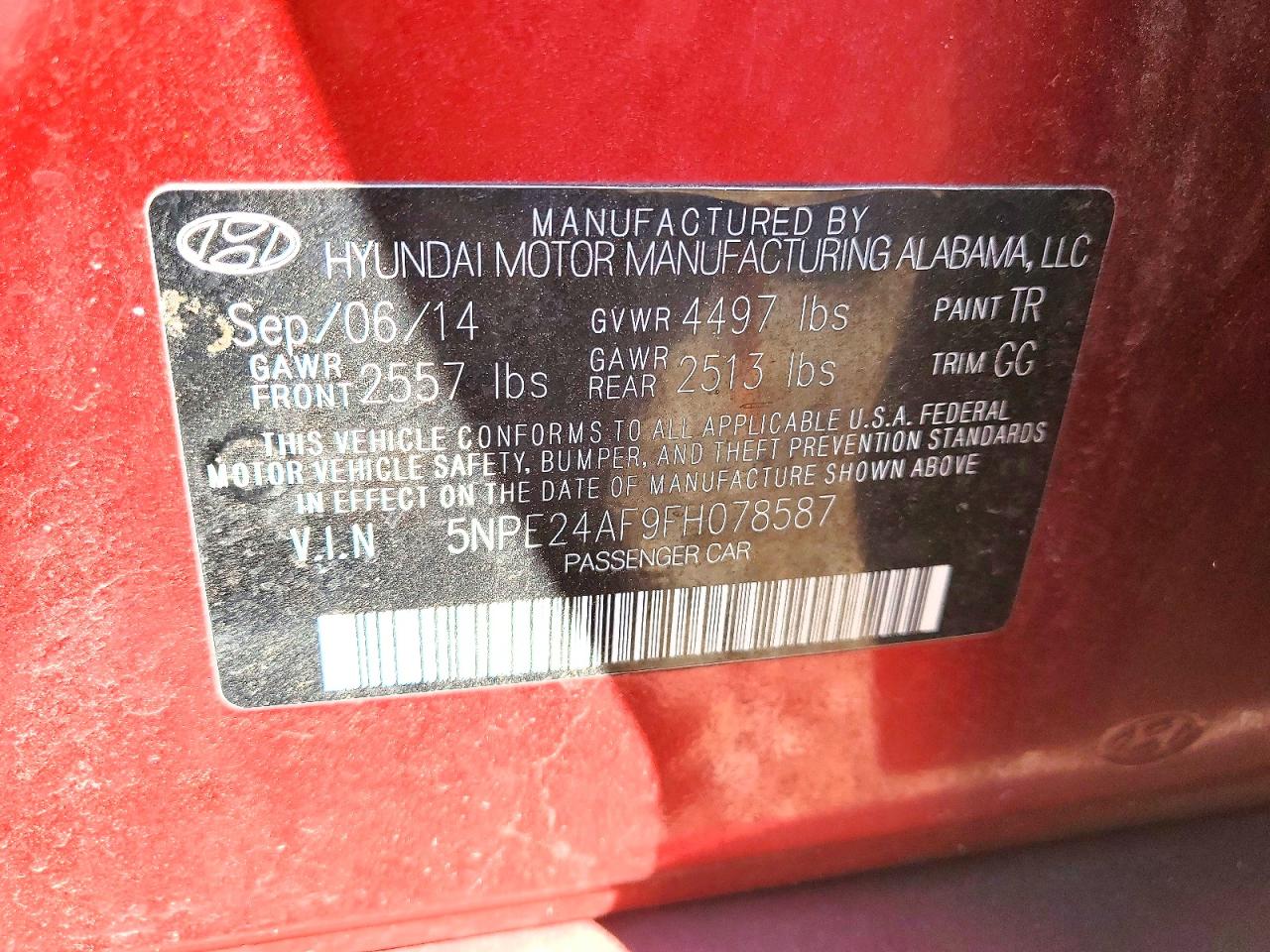 2015 HYUN Sonata VIN 5NPE24AF9FH078587 photo 12