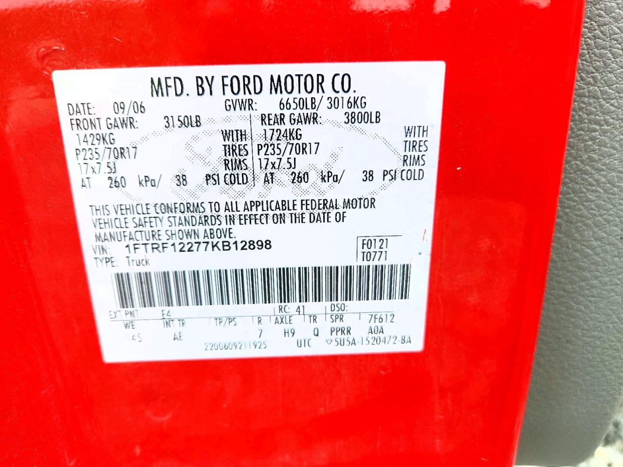 2007 Ford F150 VIN 1FTRF12277KB12898 photo 12