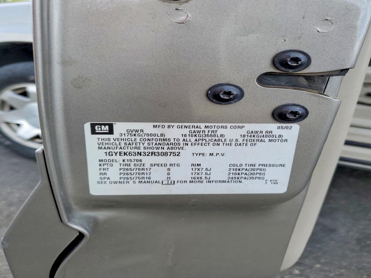 2002 Cadillac Escalade VIN 1GYEK63N32R308752 photo 12