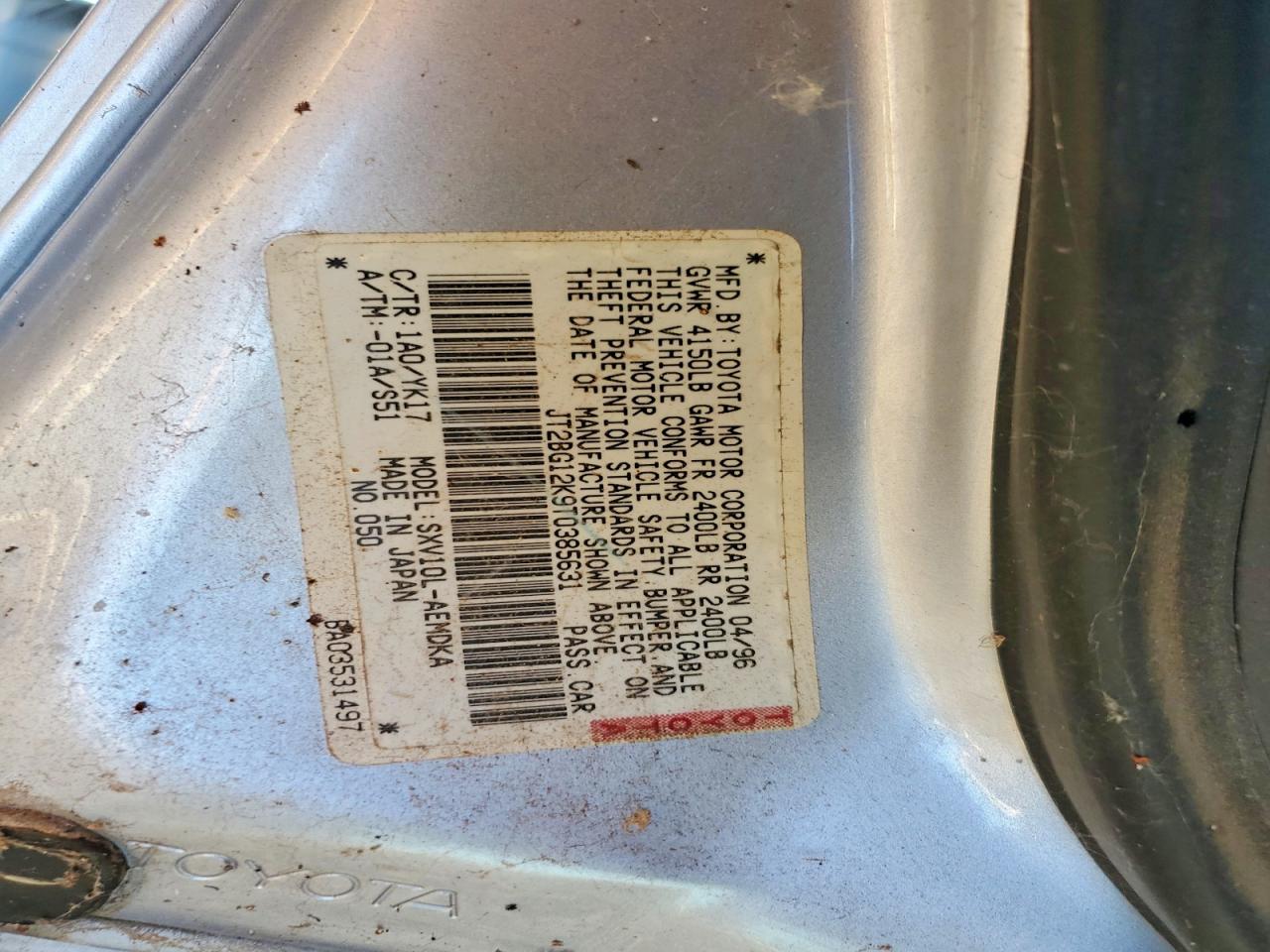 1996 TOYOTA Camry VIN JT2BG12K9T0385631 photo 12