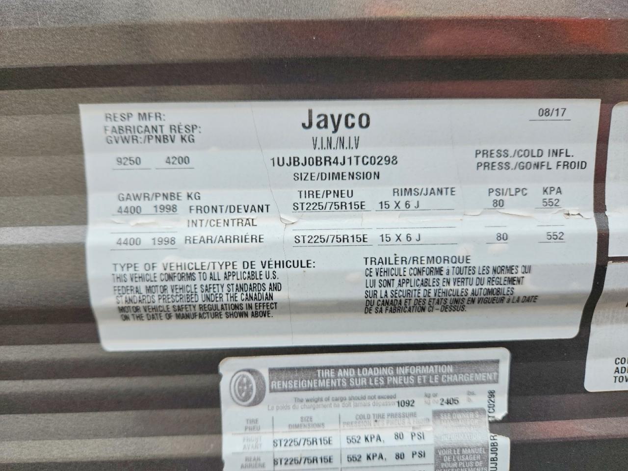 2018 JAYCO All models VIN 1UJBJ0BR4J1TC0298 photo 10