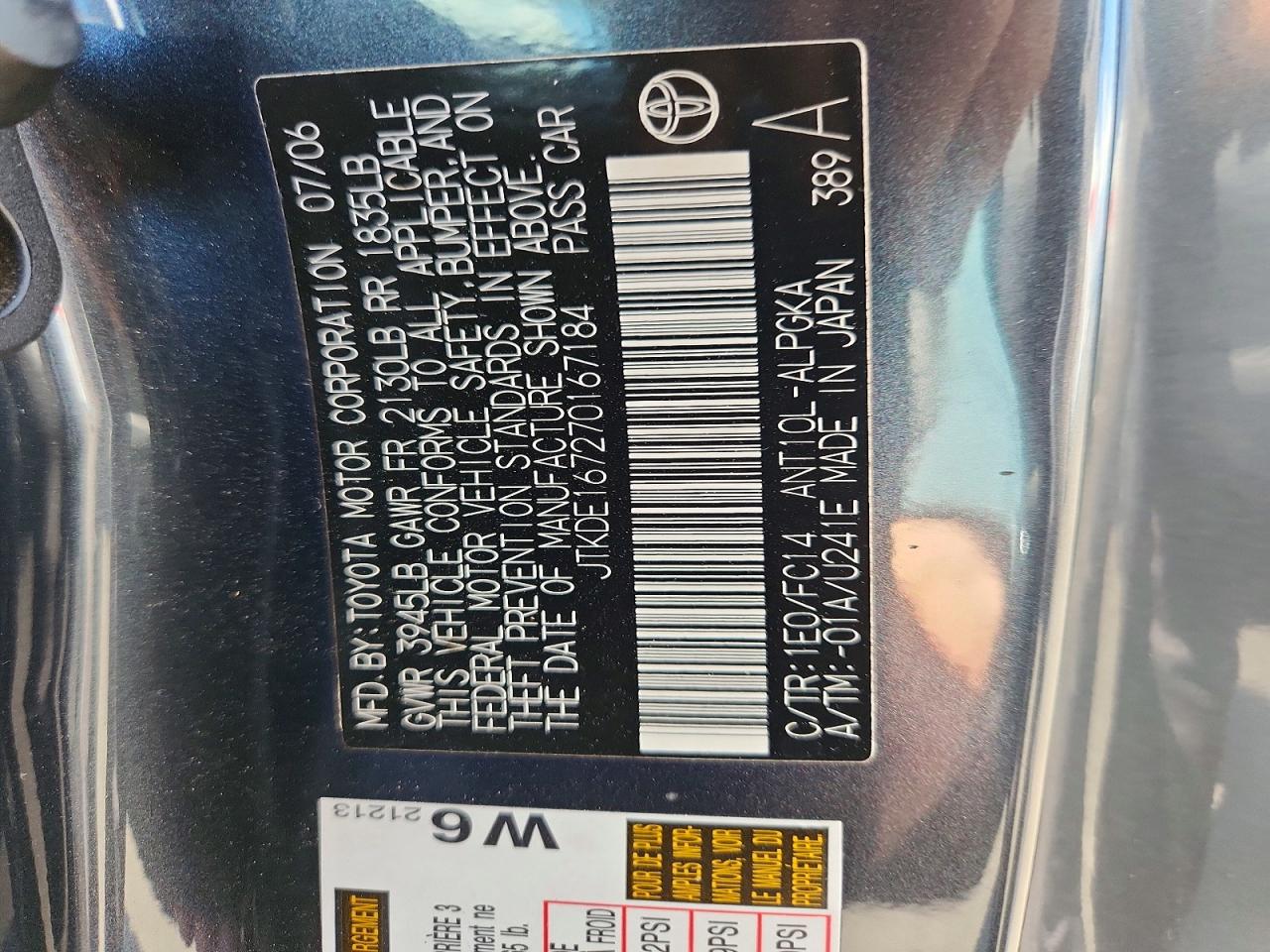 2007 Scion Tc VIN JTKDE167270167184 photo 12