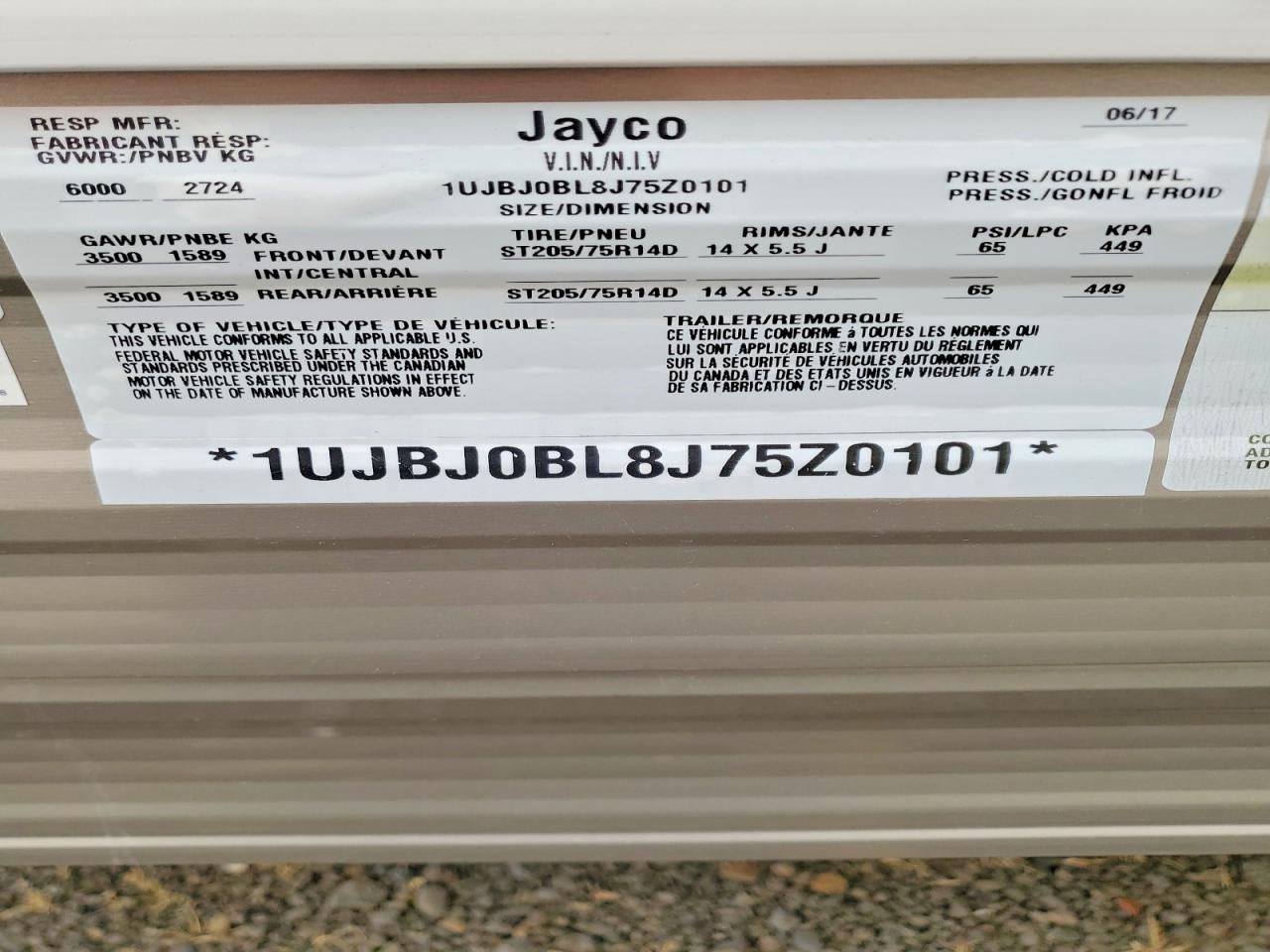 2018 JAYCO All models VIN 1UJBJ0BL8J75Z0101 photo 10