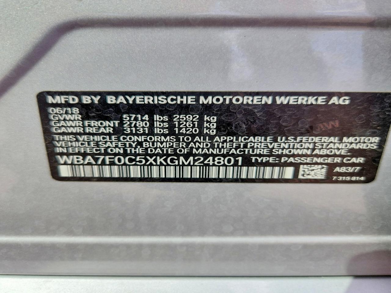 2019 BMW 7 series VIN WBA7F0C5XKGM24801 photo 12