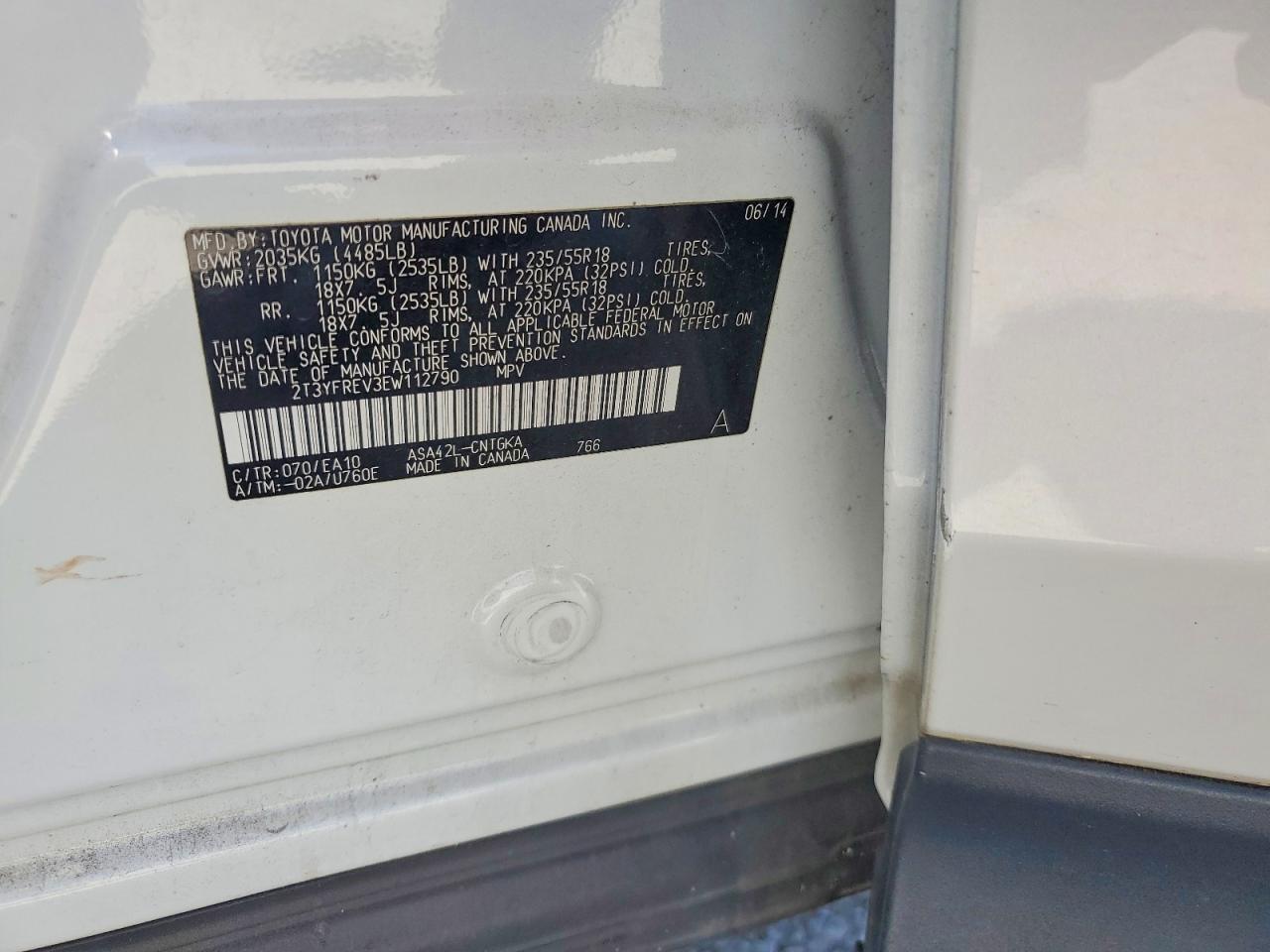 2014 Toyota Rav4 VIN 2T3YFREV3EW112790 photo 12