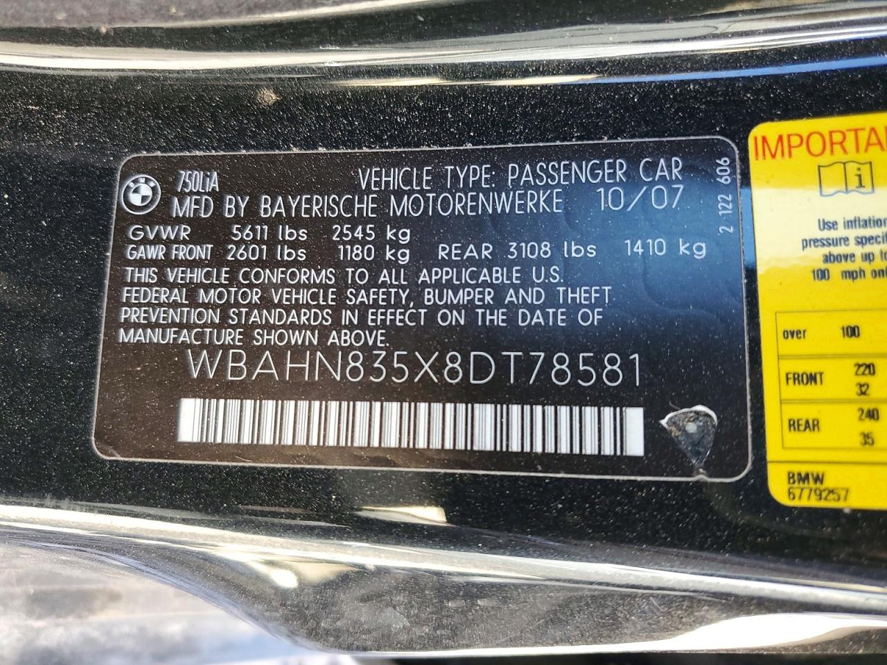 2008 BMW 7 series VIN WBAHN835X8DT78581 photo 12