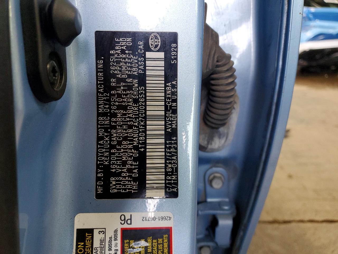 2012 Toyota Camry sola VIN 4T1BD1FK7CU026535 photo 12