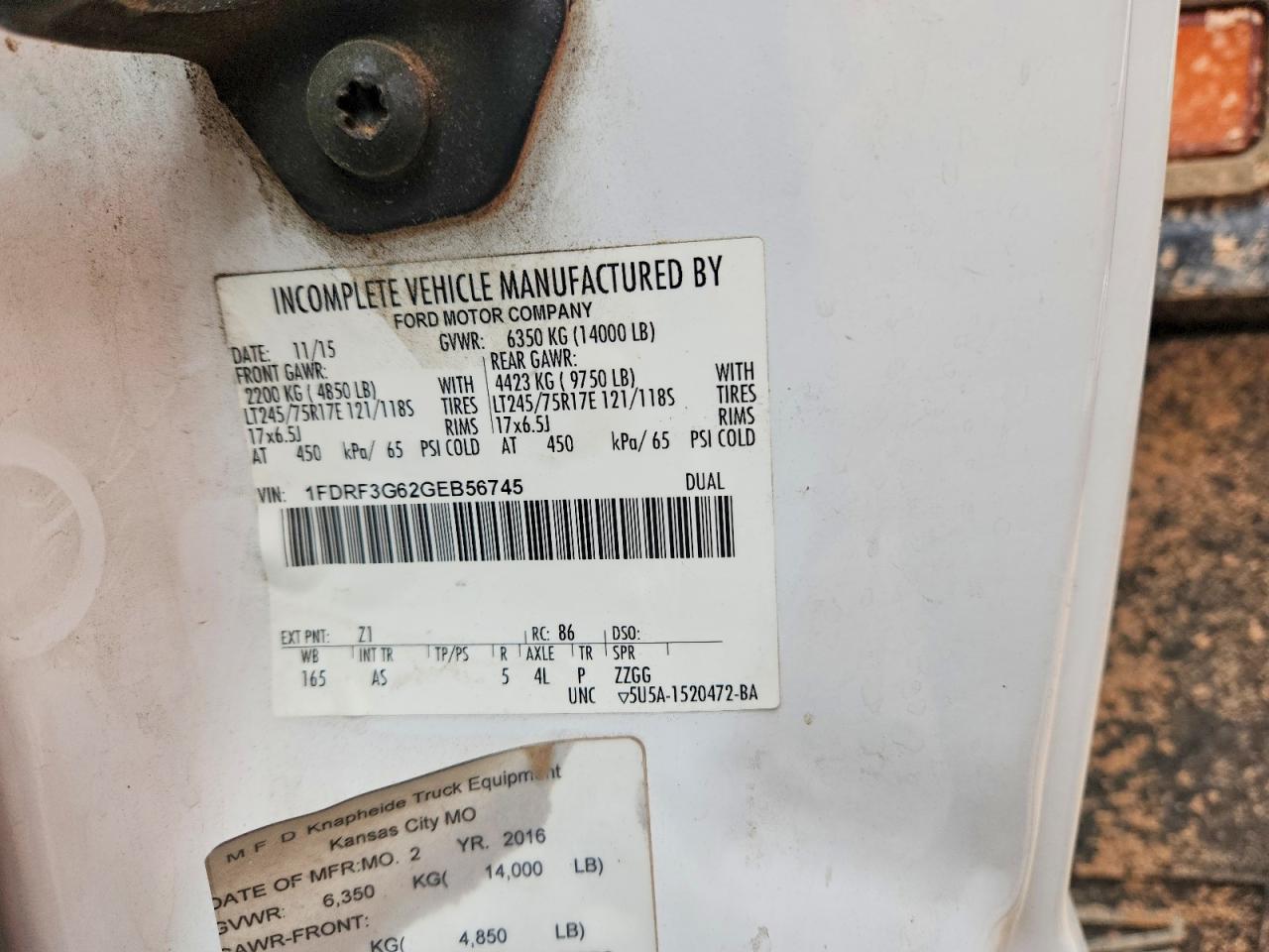 2016 Ford F350 VIN 1FDRF3G62GEB56745 photo 12