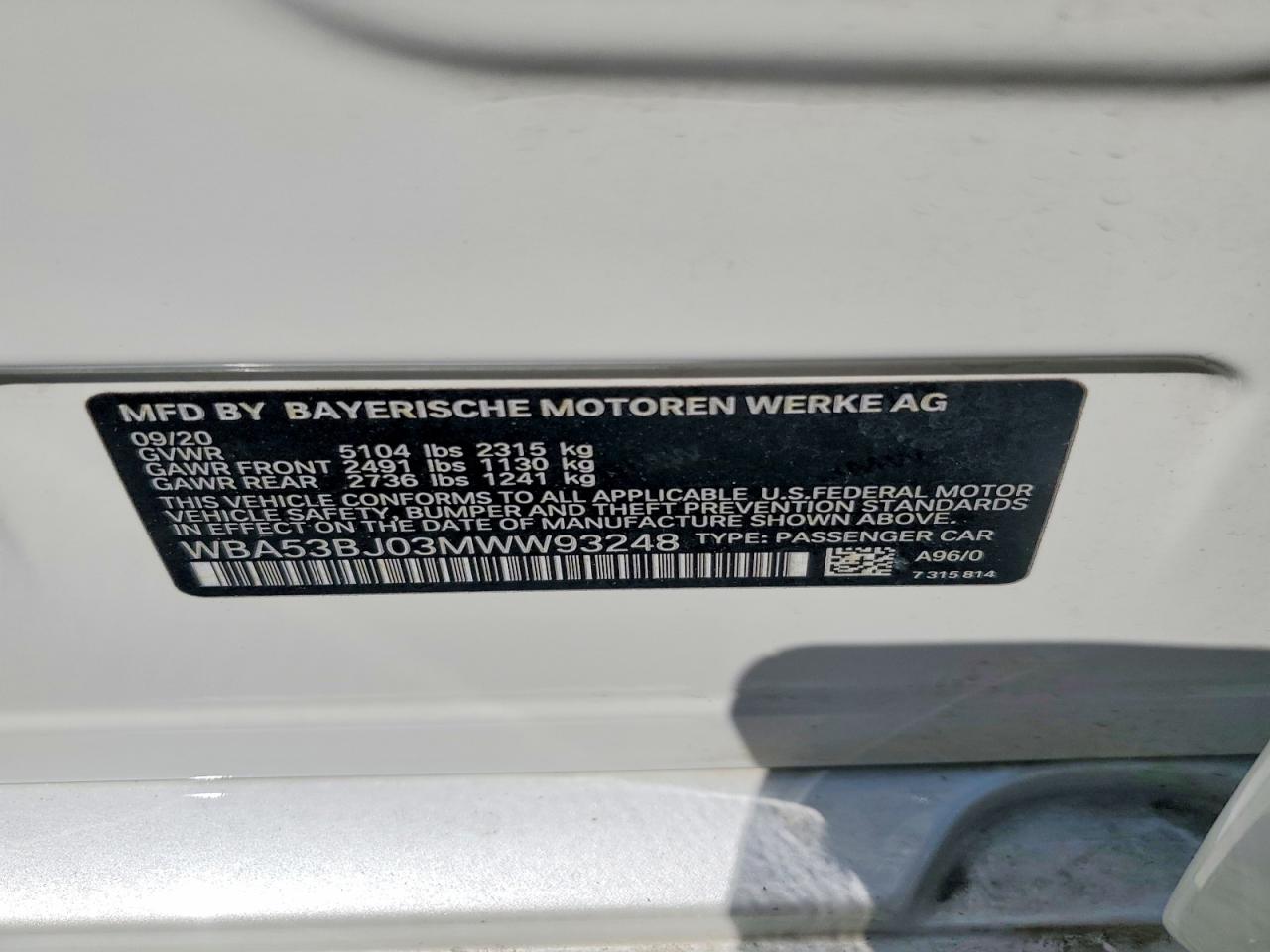 2021 BMW 5 series VIN WBA53BJ03MWW93248 photo 12