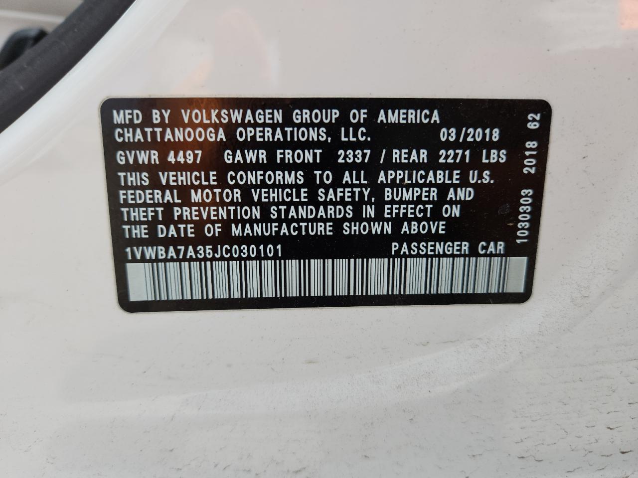 2018 Passat VIN 1VWBA7A35JC030101 photo 12
