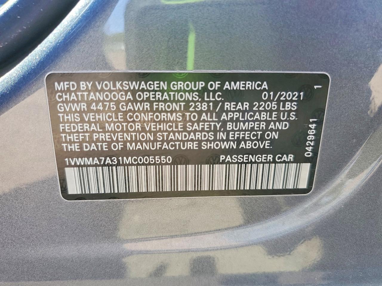 2021 Volkswagen Passat VIN 1VWMA7A31MC005550 photo 12