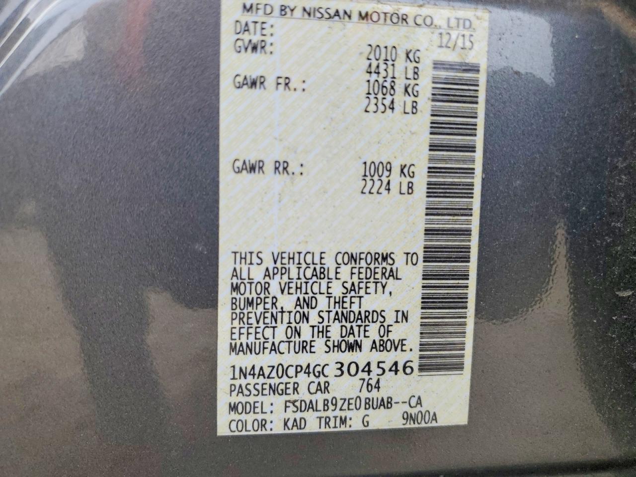 2016 NISSAN Leaf VIN 1N4AZ0CP4GC304546 photo 12