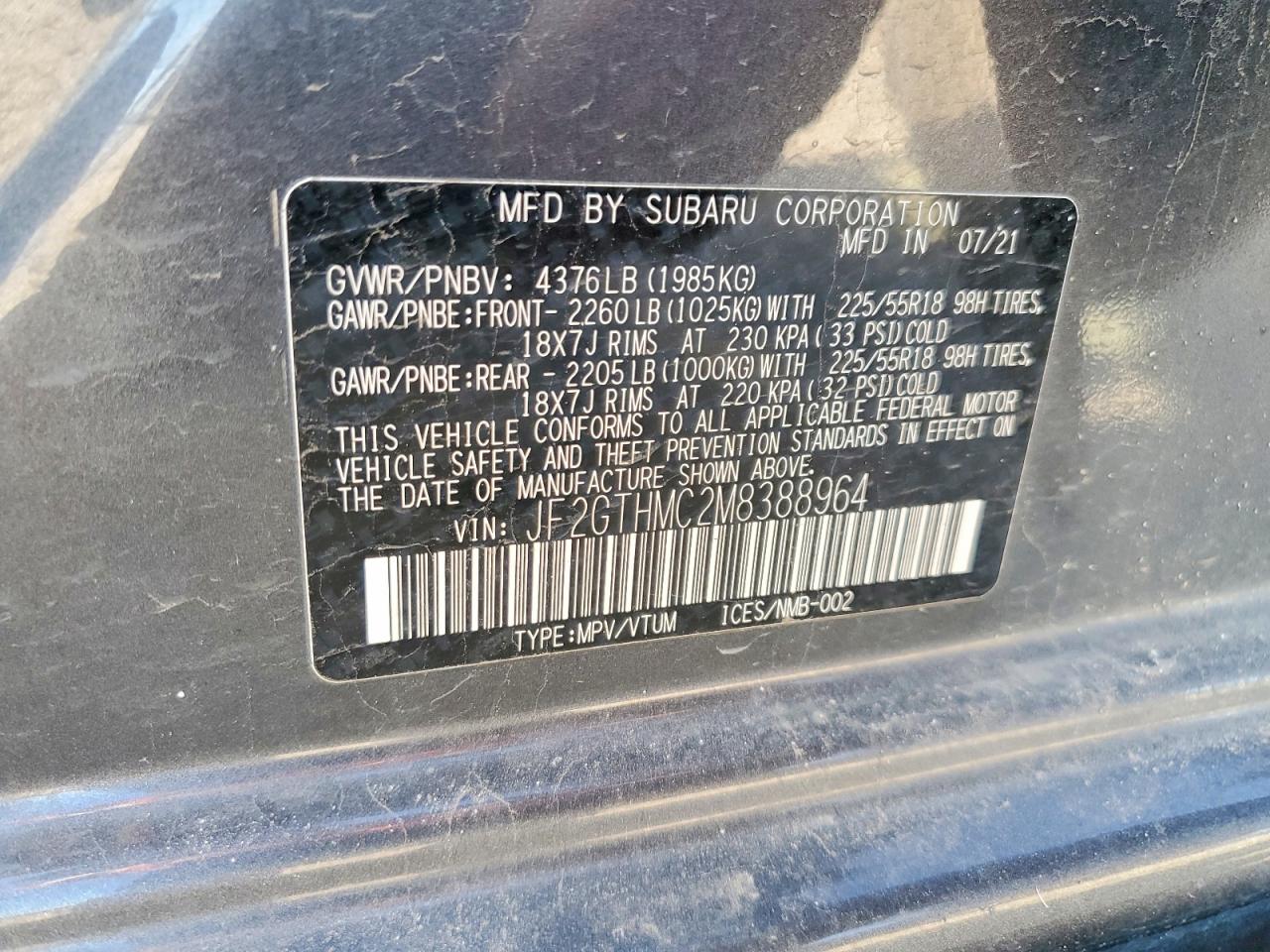 2021 Subaru Crosstrek VIN JF2GTHMC2M8388964 photo 12